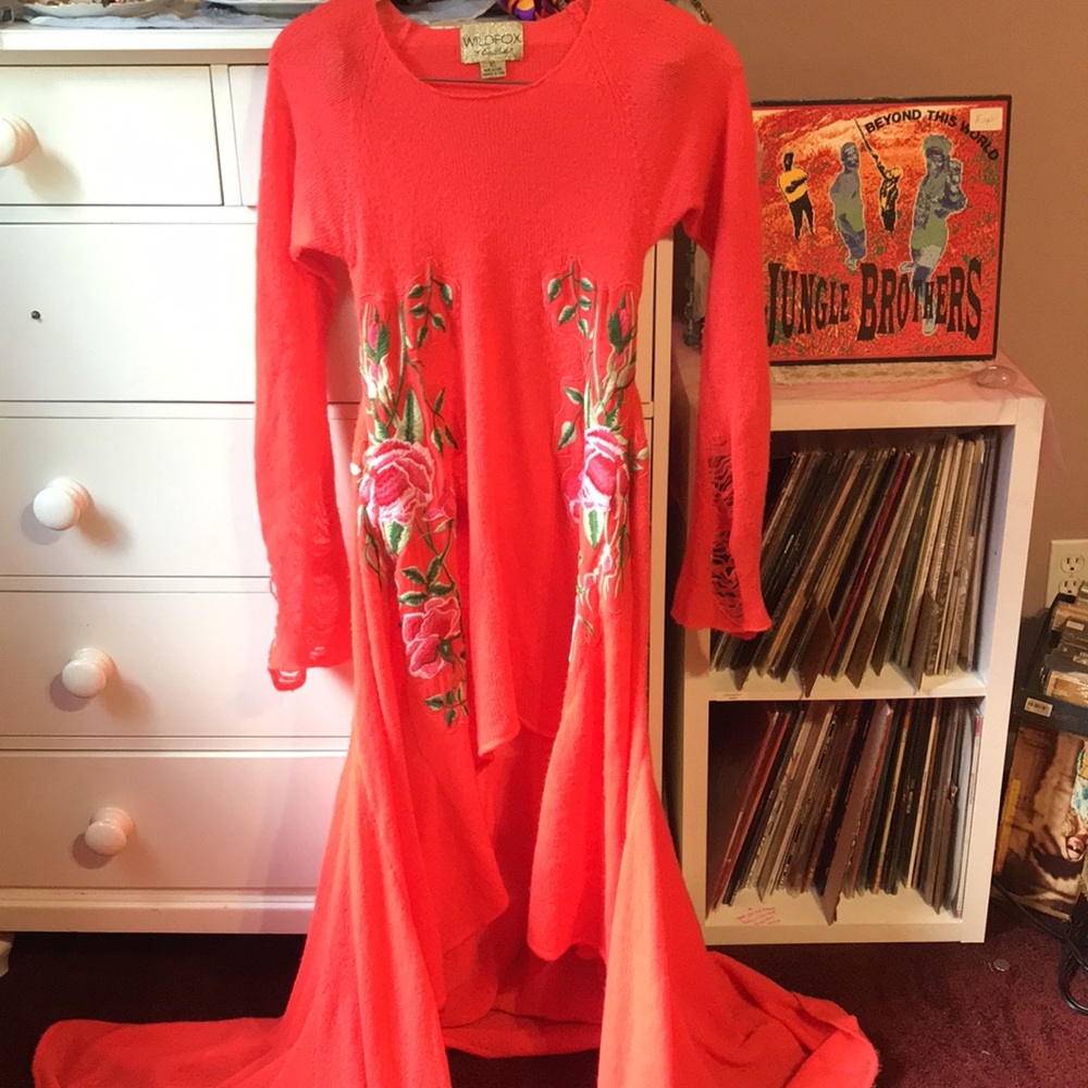Rare WILDFOX Free People Sweater Dress Limited Edition Red Maxi Gown Statement